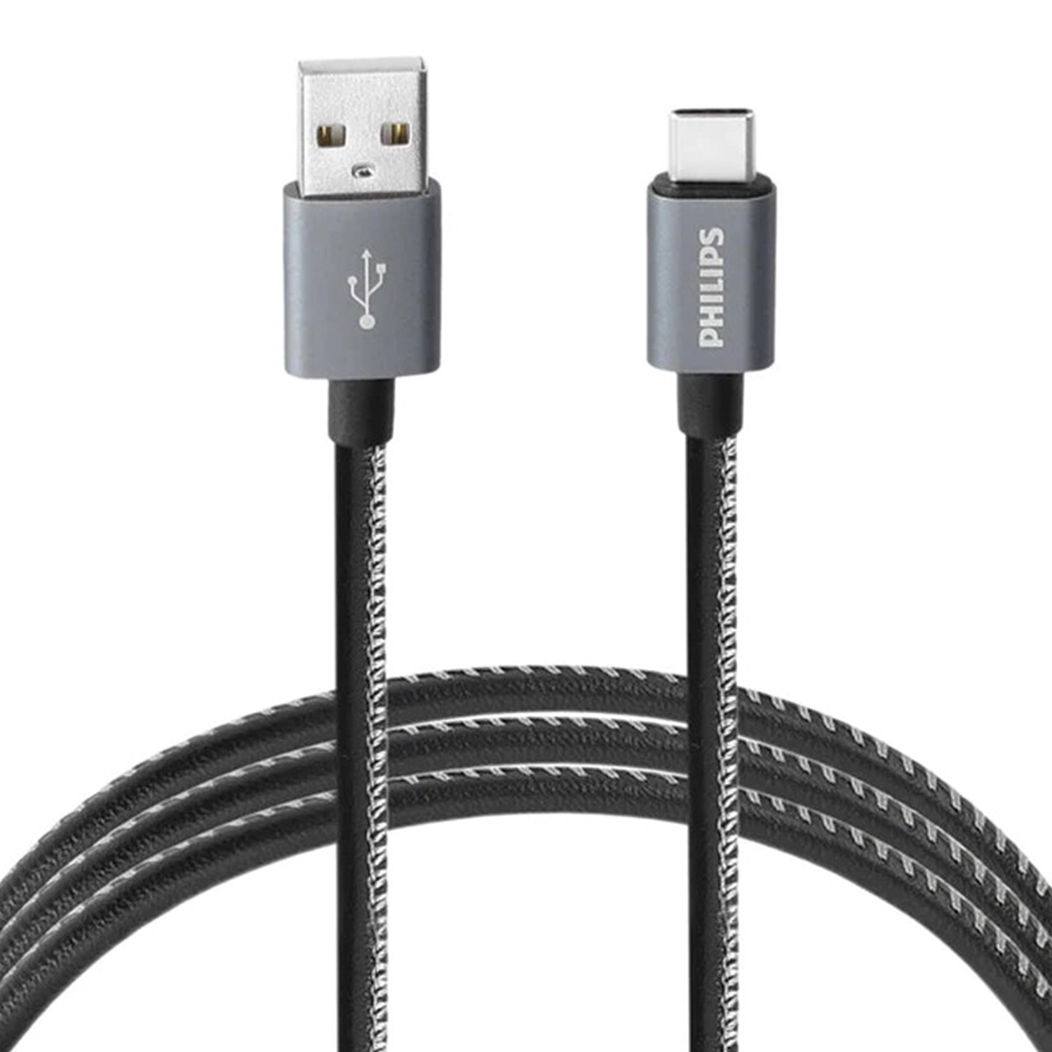 Philips 3A 60W UsbA to Type-C Deri Kaplama Hızlı Şarj ve Data Kablosu 1.2m Siyah 2023DR3A2528B